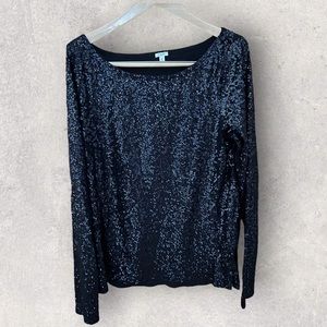 J. Crew Black Sequin Long-Sleeved Top